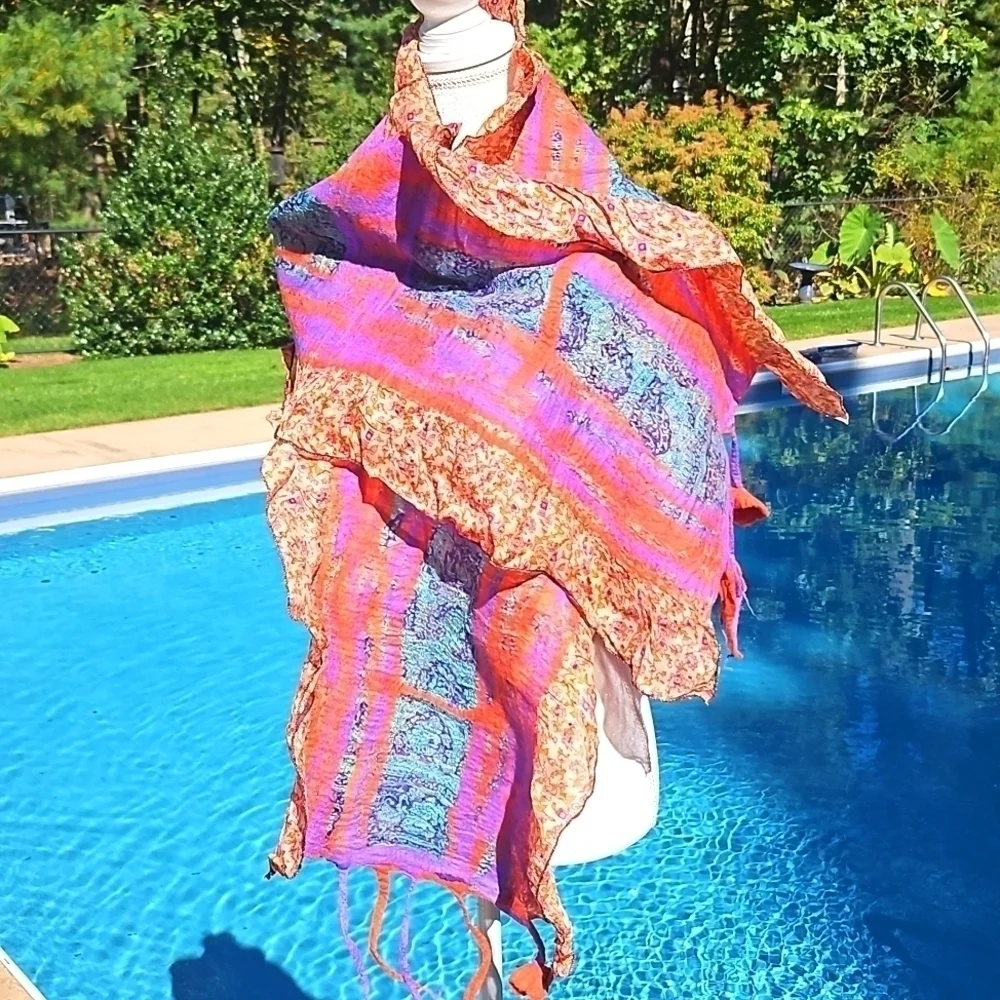 Scarf Handcrafted Wool and silk NWT 64x14